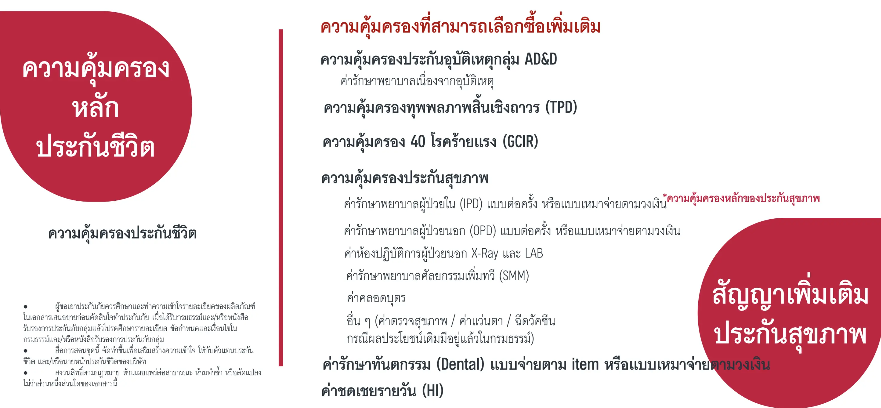 รายละเอียดความคุ้มครองที่เลือกได้ใน ประกันกลุ่ม AIA Non-Package